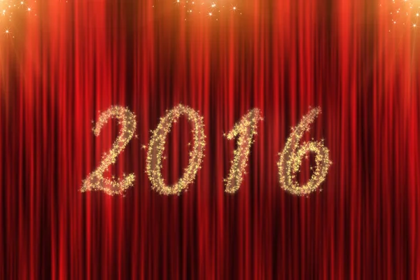 Concept for 2016 with red curtain — Stock Photo, Image