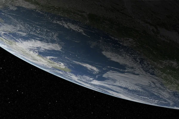 Planeetta Maa ylhäältä auringon laskiessa avaruudessa — kuvapankkivalokuva