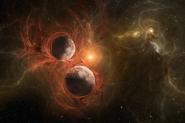 Nascita violenta di nuovi pianeti con nebulosa nello spazio — Foto Stock