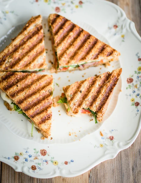 Panini with tomatoes and mozzarella — Stock Photo, Image