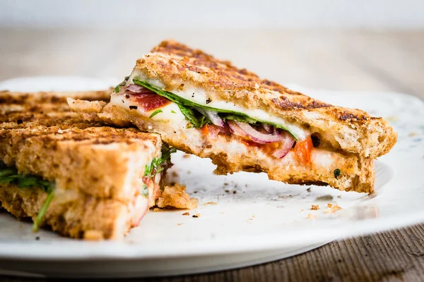 Panini mit Tomaten und Mozzarella — Stockfoto