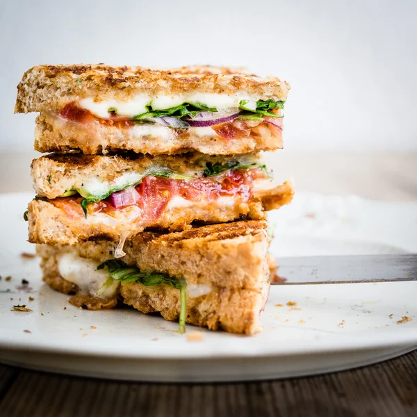 Panini with tomatoes and mozzarella — Stock Photo, Image