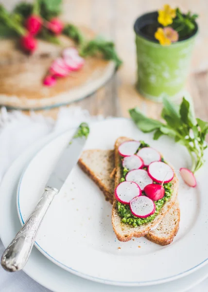 Vegansk sandwich med radise ringe - Stock-foto