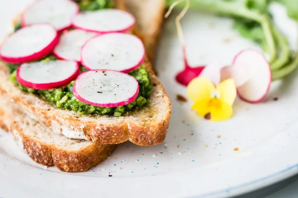 Sanduíche Vegan com anéis de rabanete — Fotografia de Stock