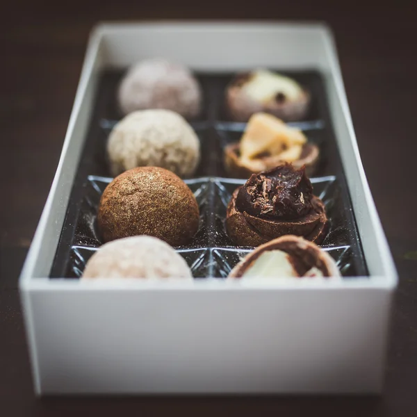 Chocolate truffles in box — Stock Photo, Image