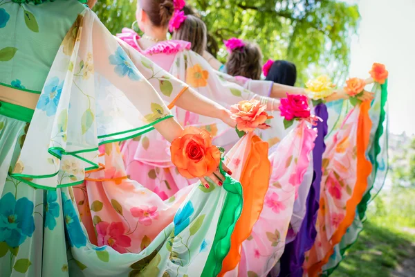 Female dancers in beautiful dresses — Stock Photo, Image