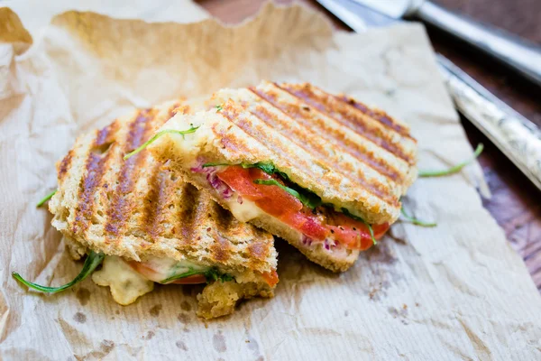 Delicious rustic caprese panini — Stock Photo, Image