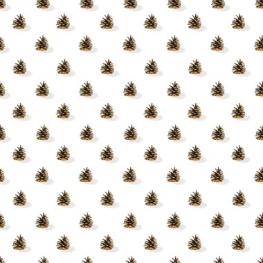 Kusursuz desen, beyaz arkaplanda simetrik bir düzende ladin çıkıntıları