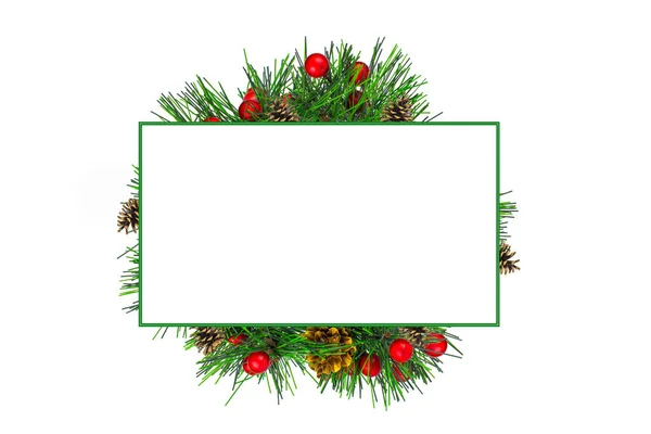 Біла Рамка Вбудована Різдвяний Вінок Зелені Прикрашені Гілки Хвойного Дерева Ліцензійні Стокові Фото
