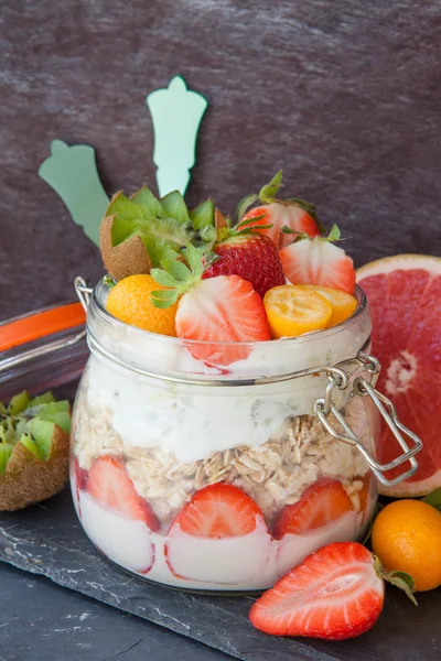 Haferbrei mit Obst und Joghurt — Stockfoto