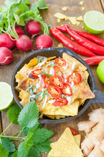 Nachos with cheese and chili peppers — Stock Photo, Image