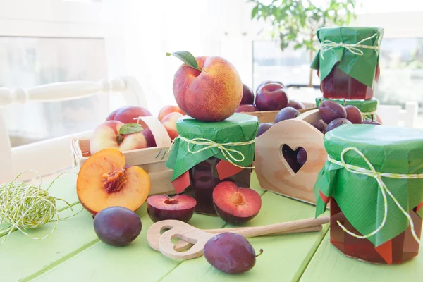 Homemade jams from stone fruits — Stock Photo, Image