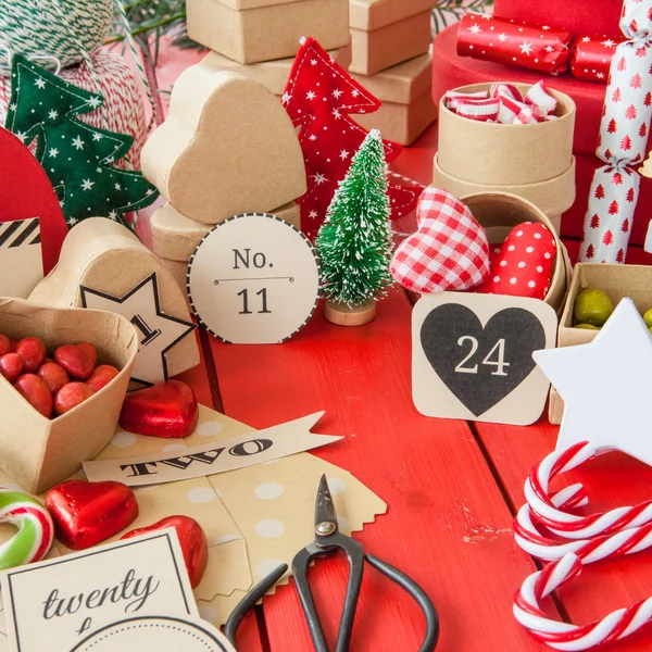Julkalender med presentaskar — Stockfoto