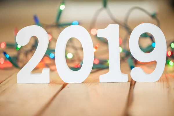 2019 in front of christmas lights — Stock Photo, Image