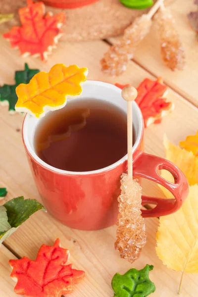 Čaj a barevné soubory cookie — Stock fotografie