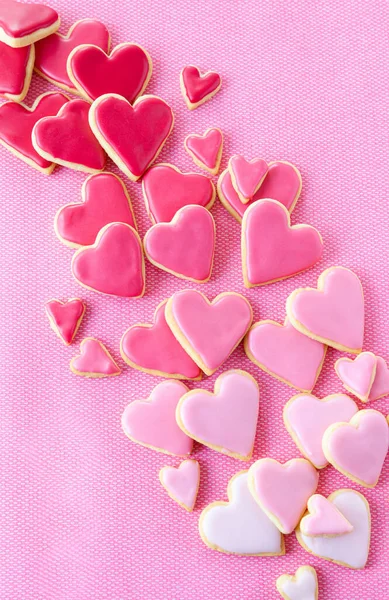 Little Cookie Hearts Pink Icing Pink Background — Stock Photo, Image