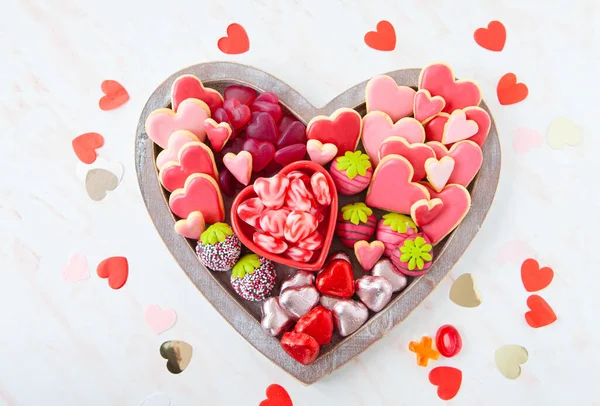 Colorful Sweets Heart Shaped Happy Valentines — Stock Photo, Image