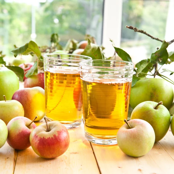 Zumo de manzana y manzanas frescas —  Fotos de Stock