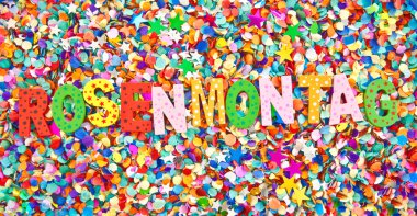 Renkli ahşap karakterler içinde rosenmontag