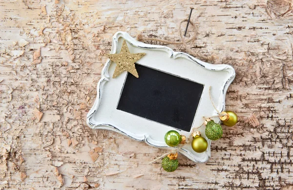 Vintage chalkboard on rustic wood — Stock Photo, Image