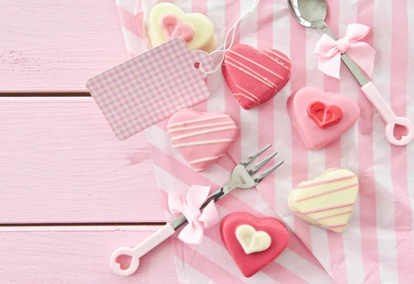 Pink Petit Fours in Heart shape — Stock Photo, Image