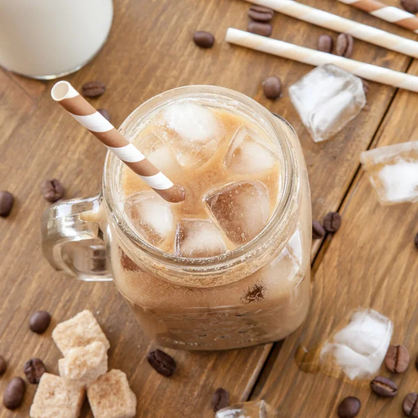 Iced coffee in vintage jar — Stock Photo, Image