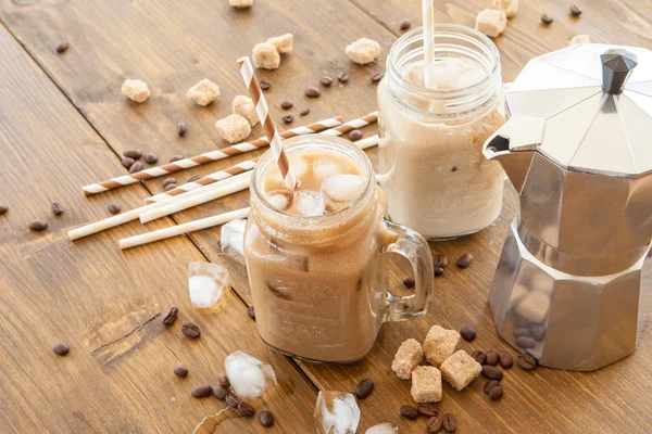 Iced coffee in vintage jar — Stock Photo, Image