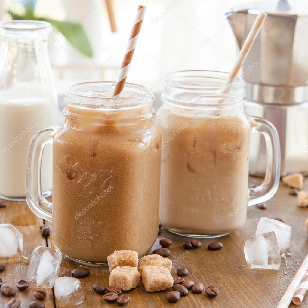 Iced coffee in vintage jar — Stock Photo © BarbaraNeveu 70493705