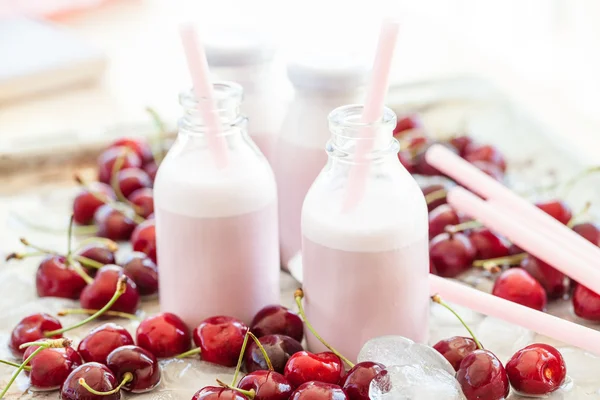 Creamy milk shake with cherries — Stock Photo, Image