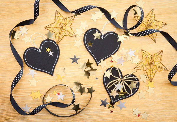 Noel dekorasyonu ile küçük kara tahta — Stok fotoğraf