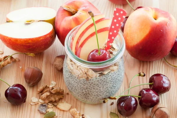 Chia Pudding with fresh fruits — Stock Photo, Image