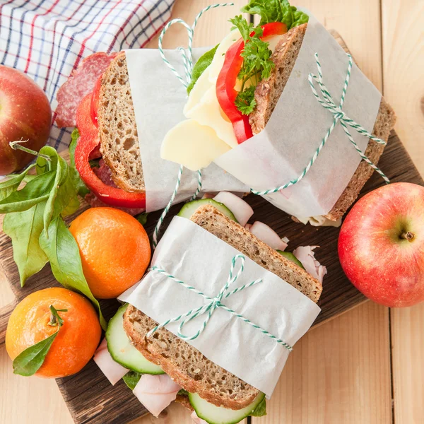 Sandwiches with ham and salami — Stock Photo, Image