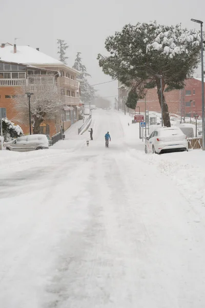 Manzanares Real Madrid España Enero 2021 Tormenta Nieve Calle Nevada — Foto de Stock