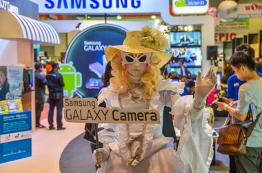 Samsung girl mascot to promote Samsung Galaxy camera in Thailand clipart