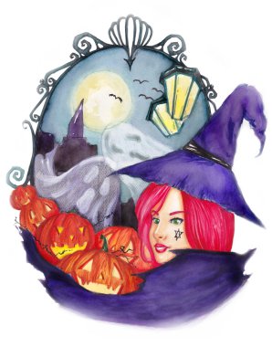 Cadı Cadılar Bayramı (suluboya)