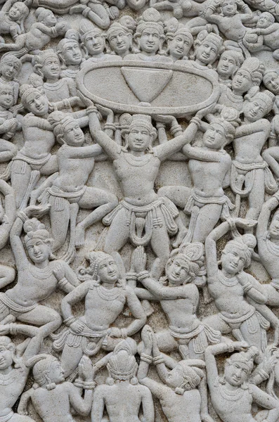 Inscription of angels praising Buddha's hair after ordai — Stock Photo, Image