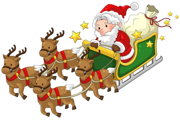 Papai Noel em um trenó de rena no Natal em branco isolado —  Vetores de Stock