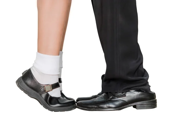 A couple with a different age and height is facing or kissing each other with isolated background — Stock Photo, Image