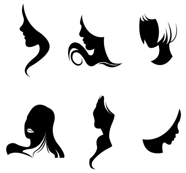 Schwarz abstrakte Mädchen Gesichtskollektion Set-Design, erstellt von Vektor — Stockvektor