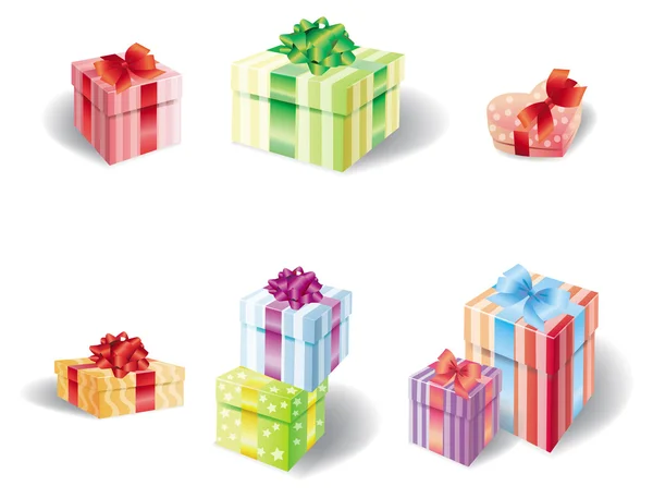 Набор красочных значков коробки подарков — стоковый вектор