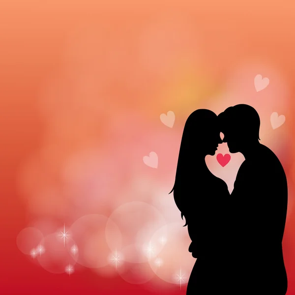 Casal silhueta beijando no vetor de fundo vermelho — Vetor de Stock
