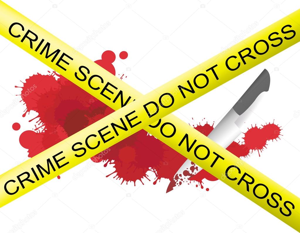 Crime scene of a knife murderer with blood splatter on the floor and security label, create by vector