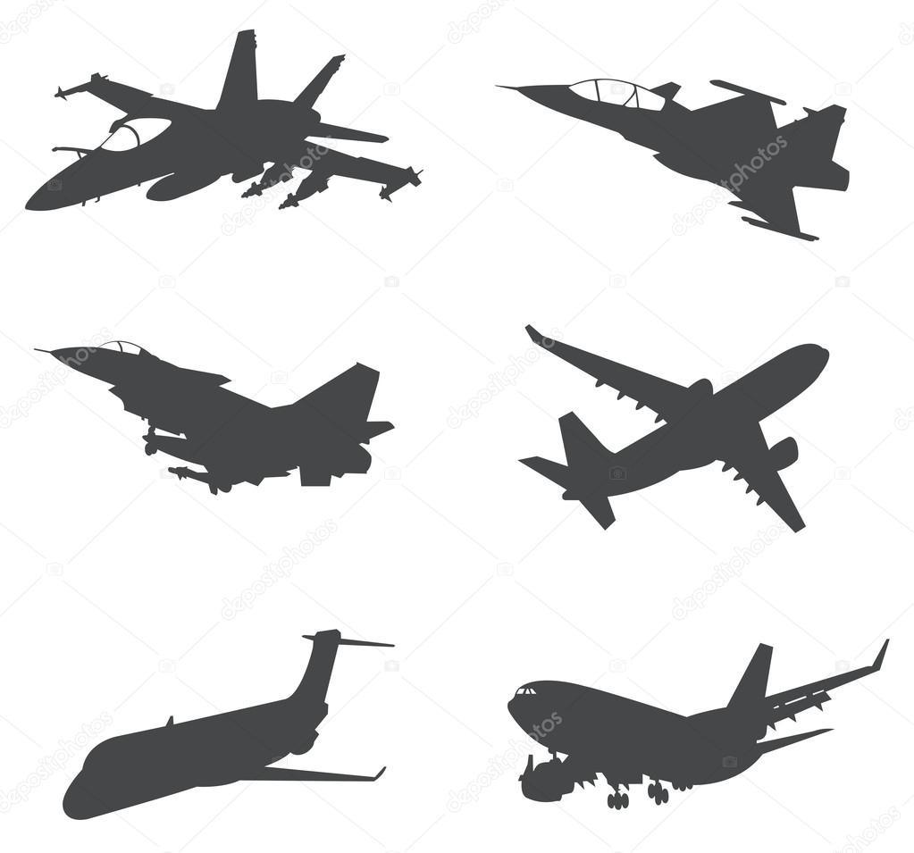 Sets of silhouette Aero planes and jet, create by vector