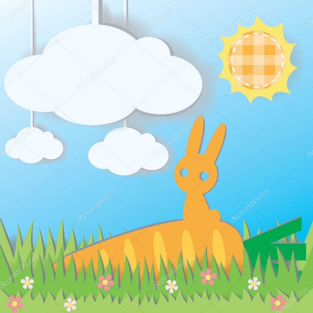 Paper Rabbit on Carrot in field background