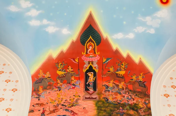 女神的地球保护佛开悟后通过挤压水消除玛拉的部队在寺庙 Dhammamongkol 在曼谷，泰国 — 图库照片