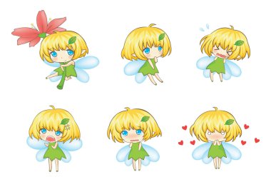 Cute Little cartoon Fairy or nymph Set in various expression and action icon set, create by vector clipart