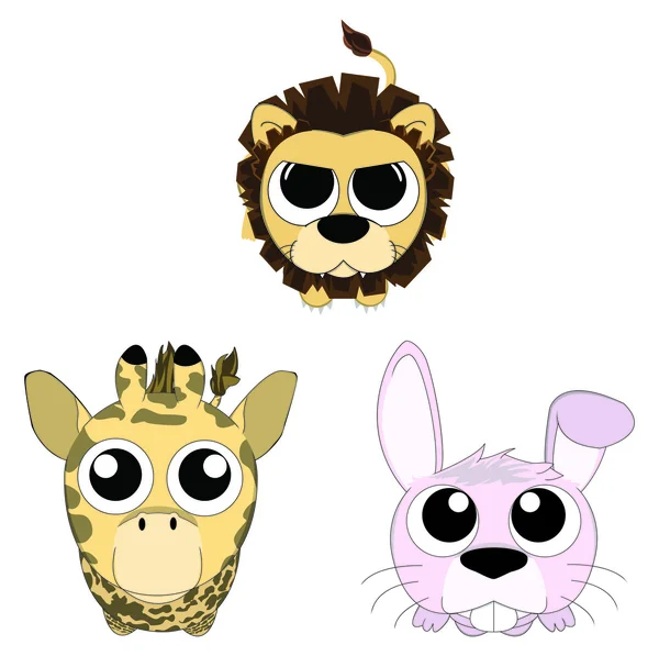 Cute cartoon animals icon consist of lion, rabbit, and giraffe looking up set, create by vector — 图库矢量图片