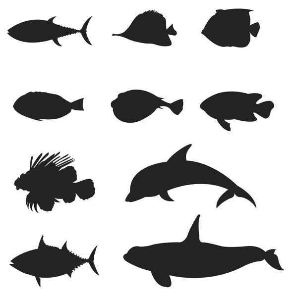 Ensembles de silhouette lamelle d'eau Poissons icône ensemble 2, créer par vecteur — Image vectorielle