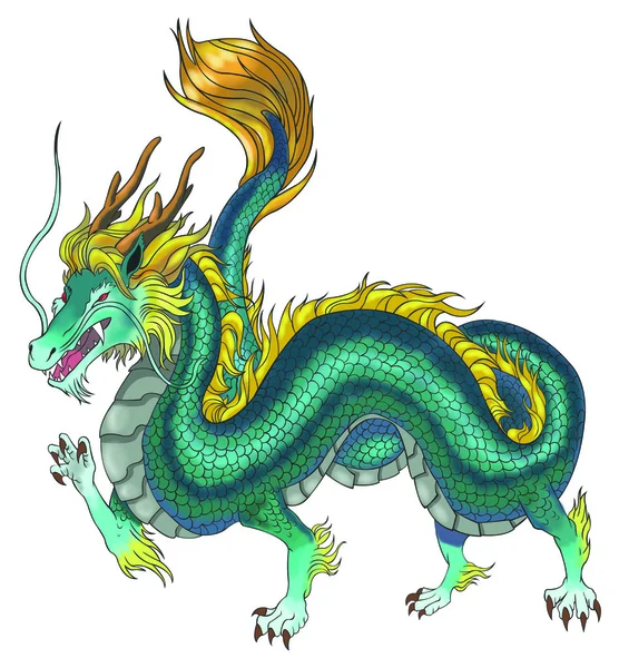 Belle illustration de monstre dragon dieu bête mythique chinoise traditionnelle en arrière-plan isolé, créer par vecteur de détail — Image vectorielle