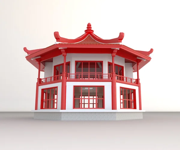 Simple 3D Chinese tradition pavilion temple architecture building exterior design in white background — Stok fotoğraf